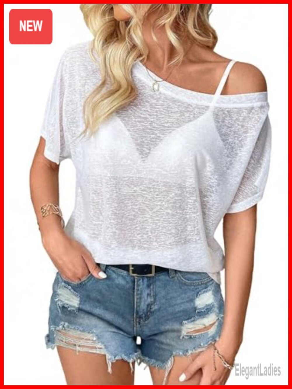 Off Shoulder Sheer Mesh Short Sleeve Top